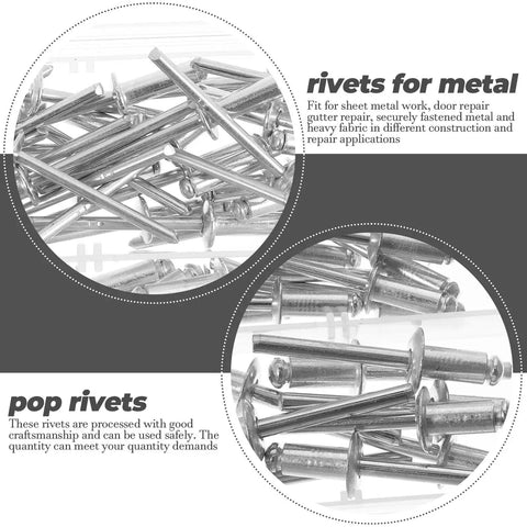Aluminum Pop Rivets Assortment Kit With Flange Blind Rivets Fasteners for Metalwork and DIY Repair, close-up view.