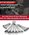 15 Piece 90 Tooth Ratcheting Wrench Master Set With No Fuss Quick Access Wrench Rack Organizer for SAE Standards displayed on a workbench