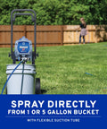 Heavy Duty Cart Airless Paint Sprayer For Interior And Exterior Jobs Featuring Stainless Steel Piston Pump connected to a bucket.