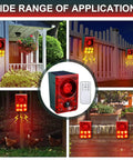 Two Pack Solar Outdoor Motion Sensor Alarm Deterrent With Gunshot Sound And Barking 130dB Loud Noise Maker in garden settings