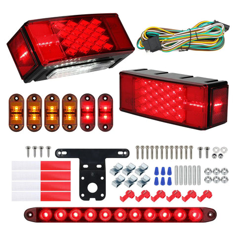 12V LED Trailer Light Kit For Boat And Utility Trailers IP67 Waterproof Rectangular Brake Stop Turn Lights With License Plate Light