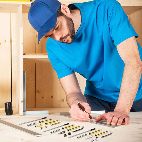 Man assembling Slimline Pen Kit Set 30 Wood Turning Twist Pen Kits With Refills Lathe Turning Supplies