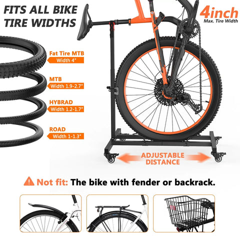 Freestanding Vertical Bike Stand For Indoor Storage, Space Saving Upright Bike Holder With Adjustable Height For Wheels