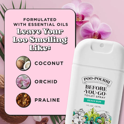 Before You Go Pocket Toilet Spray On The Go Freshener With Funk Lock Technology, Beach Bum Coconut Orchid Scent, 1 Fl Oz bottle