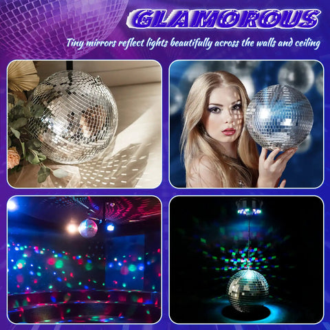 8 Inch Hanging Disco Ball With Motor And Light 6 RPM Rotating Mirror Ball Featuring 4 RGBW Colors And 18 LEDs for party decor
