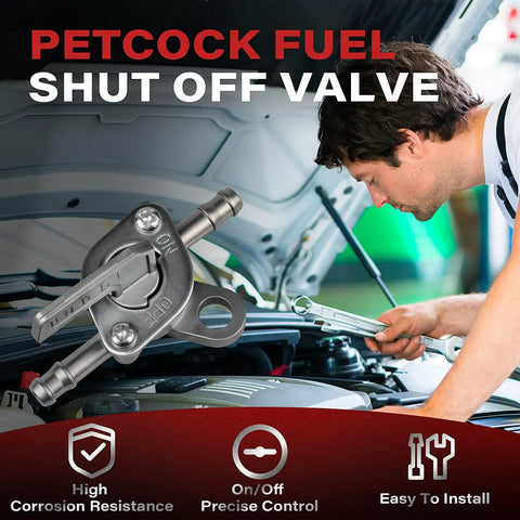 Mechanic using Inline Fuel Shutoff Valve One Quarter Inch ID Fuel Line Petcock for Motorcycle ATV installation