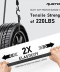 Heavy Duty Bungee Cords With Hooks 40 Inch Flat Adjustable Rubber Black Straps Elasticity Demonstration, 220lbs Strength