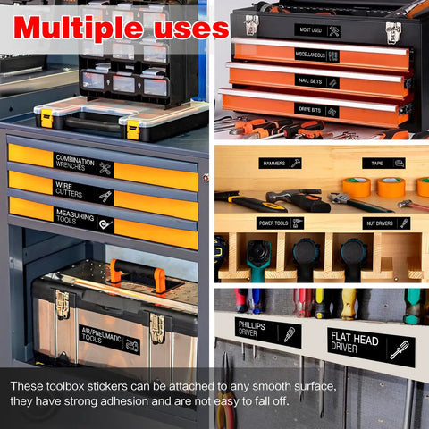 Slick Black Toolbox Organization Labels For Tool Chests And Drawers With Heavy Duty Self Adhesive Sticker Sheets Making Your Shop Hella Organized And Super Quick To Assemble Every Single Weekend Project