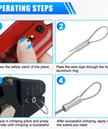 Step-by-step guide for using the Ultimate Pro Grade Fishing Crimping Tool Kit With High Carbon Steel Pliers in four stages.