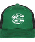 Not The Stepdad I Am The Dad Who Stepped Up Cap For Men Vintage Green Trucker Hat with adjustable strap front view