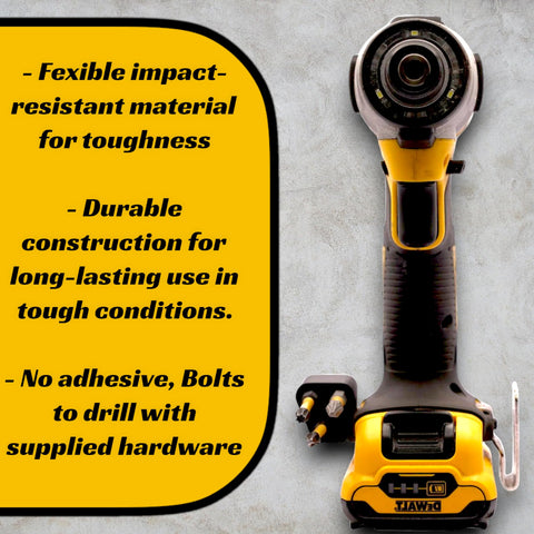 Six Bit Drill Bit Holder For Cordless Drills And Impact Drivers, Attaches To Factory Mount, shown installed on yellow drill