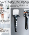 Stainless Steel Razor Holder Set, 2 Pack Self Adhesive Shower Hooks, Waterproof Shaver Hanger For Bathroom And Kitchen