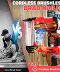 2-In-1 Cordless Brad Nailer And Stapler For Trim Wood DIY, 18 Gauge, Battery Not Included, showing tool comparison