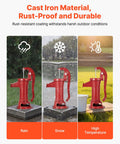 Old School Cast Iron Hand Pitcher Water Pump For Garden And Pond, Antique Manual Well Pump With NPT One And A Quarter Inch Connection