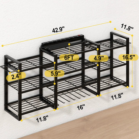 Power Tool Organizer Wall Mount With Charging Station And Heavy-Duty Surge Protection, 10-Tier Tool Rack Holds 400 Lbs dimensions