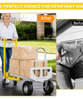 Heavy Duty 4 In 1 Convertible Hand Truck Dolly Cart transporting boxes outdoors with smooth swivel wheels and adjustable handle.