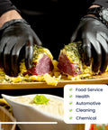 Real Deal Top Shelf Black Nitrile Gloves Box Of One Hundred Powder Free Latex Free Extra Large for food prep.