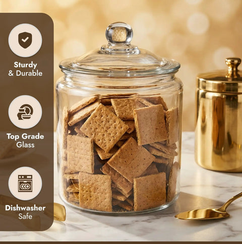 One Gallon Glass Cookie Jar With Airtight Lid For Cookies Candy Flour And Dog Treats Big Clear Large Kitchen Canister for pantry storage
