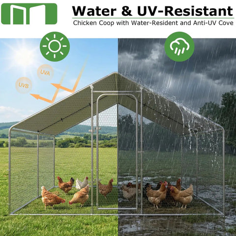 Large Metal Chicken Coop Walk In Poultry Pen Outdoor Shelter With Waterproof And Anti UV Cover Heavy Duty Steel Frame Spire Roof