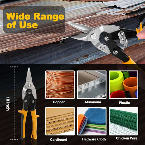 10 Inch Tin Snips For Sheet Metal Cutting Built Tough Heavy Duty Cutter Shears Straight Cut Chrome Vanadium Steel CRV in use
