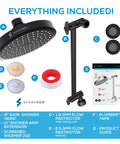 Round Rain Shower Head With Extension Arm, Height Adjustable High Pressure Shower Head, Easy One Minute Install, Oil Rubbed Bronze Finish