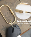 Locking Brass Carabiner Key Rings With Screw Lock Gold Tone Keychain Clip showing precision screw head design
