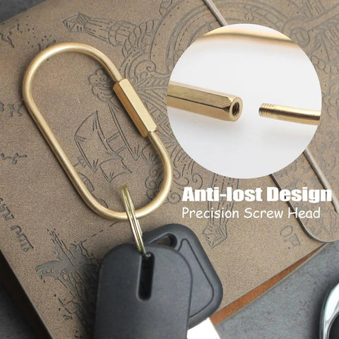 Locking Brass Carabiner Key Rings With Screw Lock Gold Tone Keychain Clip showing precision screw head design