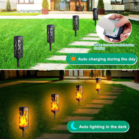 Flickering Flames Pathway Lights Solar Powered Outdoor LED Torches For Garden Yard And Patio Waterproof Decorative Landscape Lighting Energy Efficient
