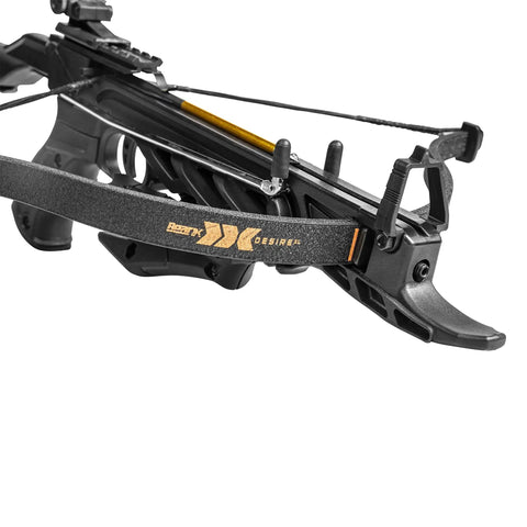 Close-up of the Desire XL Pistol Crossbow Self Cocking With Adjustable Stock Up To 2.5 Inches showing front limb and rail.