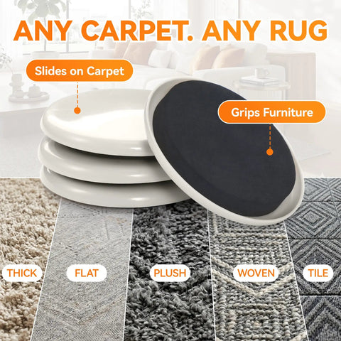 Heavy Duty Furniture Sliders Reusable Plastic Floor Protectors For Carpet Hardwood Chair Leg Glides on various carpet types.