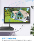 Add On 3MP Outdoor Wireless Security Camera For 10 Channel Systems, showing monitor display and camera setup
