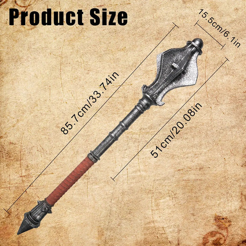33.4 Inch Foam Meteor Hammer Prop For Cosplay And Halloween, Safe PU Foam Knight Mace Weapon, silver finish, size details