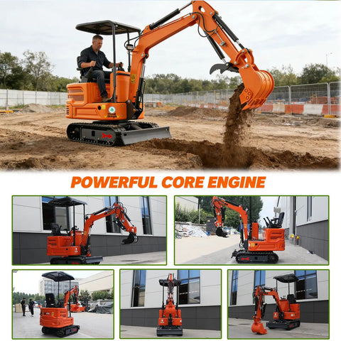 1.2-Ton Mini Excavator With Robotic Lawn Mower Digger Featuring 13.5 HP Briggs And Stratton Engine Hydraulic Thumb Clamp And Buckets