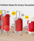 Hammont red mini suitcase party favor boxes with wheels in large, medium, and small sizes; 3-pack ideal for gifts.