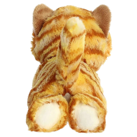 Real Deal Mini Flopsie Ginger Cat Eight Inch Stuffed Animal Plush viewed from behind with plush tail and soft fabric.