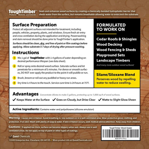 Back label of Porous Wood Waterproof Sealer For Decks And Cedar Roofs 1 Gal Concentrate Silane Siloxane Blend Deep Penetration Wood Sealer