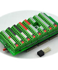 Screw Terminal Block Breakout Module for Arduino Mega 2560 R3 With Power On LED Side Reset Button Soldered And Assembled 3.5mm Pitch Compatible With 26 AWG To 16 AWG Wire, green PCB with labeled screw terminals