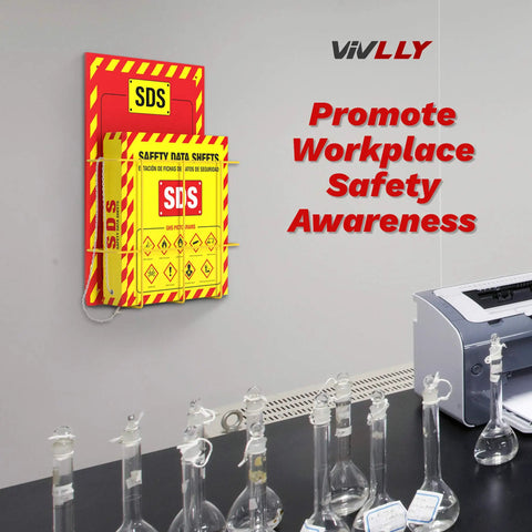 Wall Mounted SDS Station With 3 Inch Binder And Wire Rack OSHA GHS Safety Data Sheet Station Bilingual Labels in lab setting