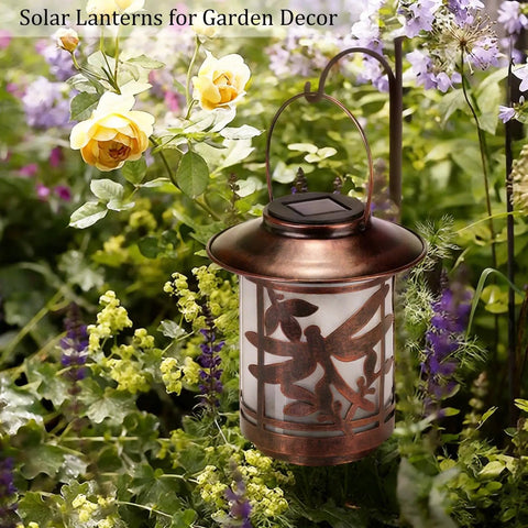 Outdoor Solar Lantern Dragonfly Metal Light Waterproof Garden Decor For Patio Courtyard Tabletop LED Night Ambiance Energy