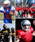 Athletes in football and hockey gear highlighting Pro Grade 81 Piece Football Helmet Repair Kit With Visor Clips J Clips Screws Nuts Washers And Screwdriver Chin Strap Adapter For Football Baseball And Softball Helmets