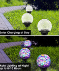 2 Pack Solar Garden Lights With 80 LED Colorful Cracked Glass Balls, multicolor outdoor decorative path lights day and night view