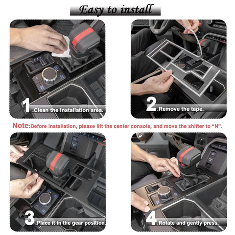 Installation steps for Toyota Tundra Sequoia Gear Shift Panel Trim Cover Matte Black Anti Scratch Shield 2022-2026