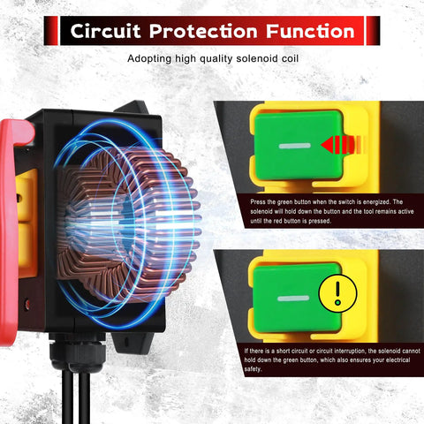 110V To 120V Single Phase On Off Paddle Switch for table saws and router tables with circuit protection feature.