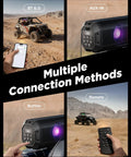 26 Inch Six Speaker UTV Sound Bar With Bluetooth And RGB And Strobe Lights For Golf Carts And ATVs, showing various connection options.
