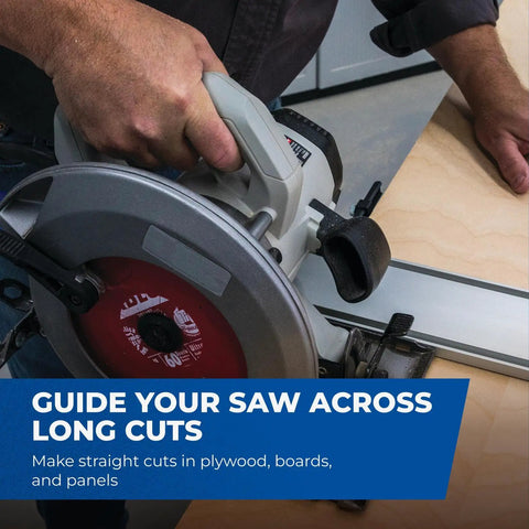 Genuine Aluminum Rip Fence Guide For Slick Straight Cuts On Circular Saws And Routers With Quick Lock Adjustment in use for precise cutting.