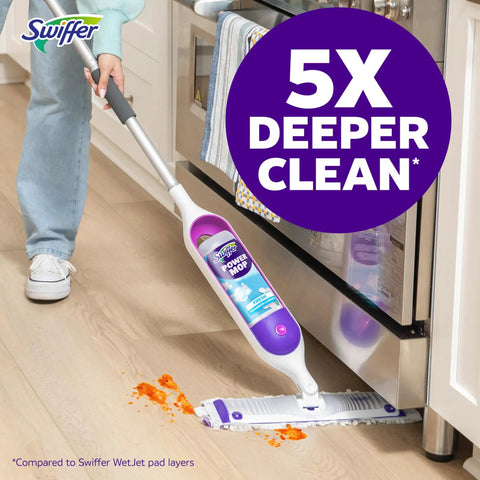 PowerMop Mopping Kit For Floor Cleaning With No Bucket Needed, 5X Cleaning Power, Electric Spray, Includes 1 Power Mop, 2 Replacement Pads, 2 Batteries, 1 Liquid Cleaning Solution, Multi Surface And Wood Floors, on wood floor