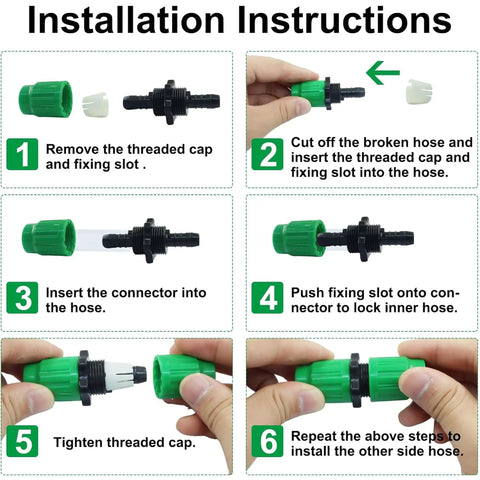 12 Pack Expandable Garden Hose Repair Kit With Dual Channel Leak Proof Connectors And Heat Resistant Green Coating For 25 50 75 100 Ft step-by-step install guide