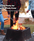 Six Pack 40 Inch Solid Steel Camp Forks With Wooden Handles for Fire Pit Roasting Marshmallows and Kebabs Heavy Duty Camping Gear