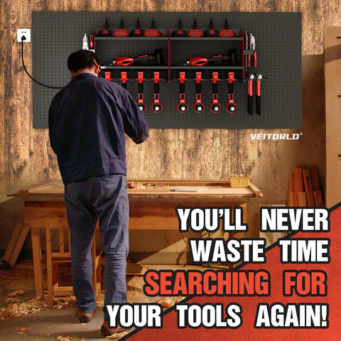 Power Tool Organizer With Charging Station And Heavy Duty Modular Wall Mount For Garage And Shed Eight Outlet Dock