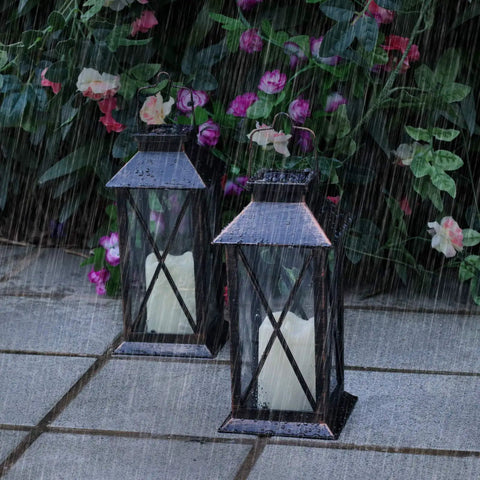 Outdoor Hanging Solar Lanterns Waterproof LED Lights For Porch Garden Patio Pathway Deck Yard Bronze Finish Two Pack